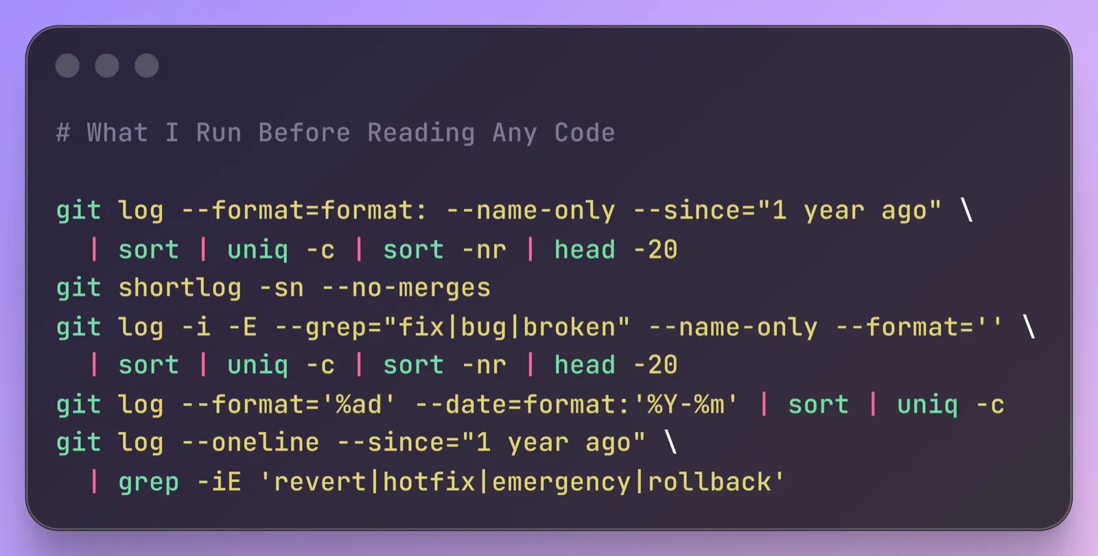 Các lệnh Git tôi chạy trước khi đọc bất kỳ mã nào